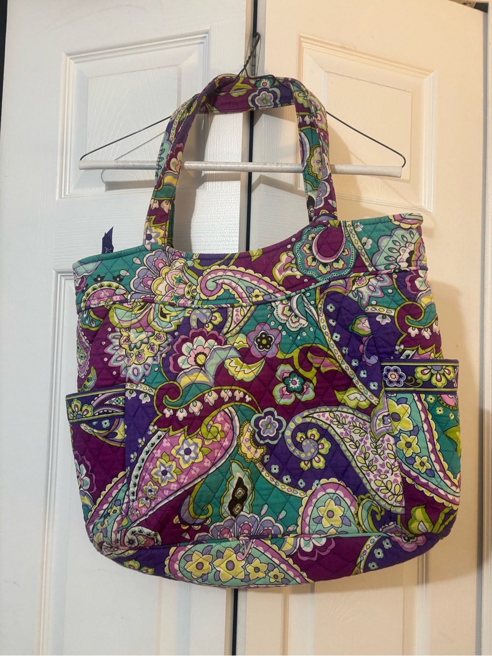 Vera Bradley Quilted Paisley XL Tote Bag in Purple, Teal & Lime